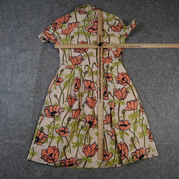 Tory Burch Dress Womens 4 Derrick Poplin Shirt Dress Pink Poppies Bloom Floral - Picture 9 of 12